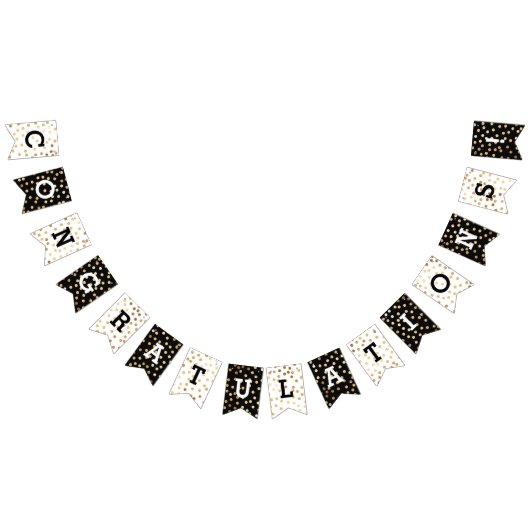 白黒のフェイクな金ゴールドのグリッターはお祝いに点を打ちます バンティングフラッグ (全)