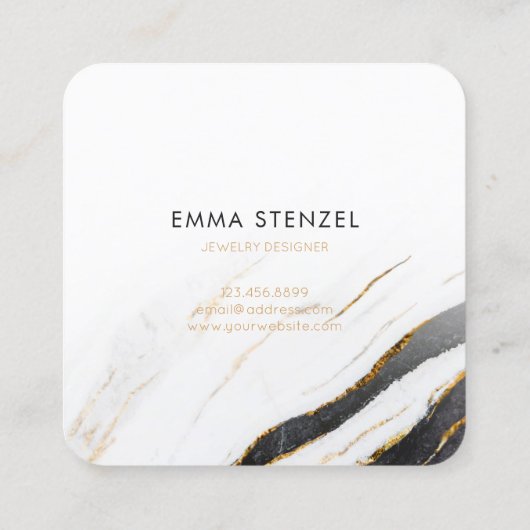 白黒のフェイクな金ゴールドホイルの大理石 スクエア名刺 (裏面)