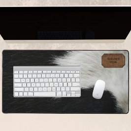 白黒のフェイク牛の毛と革 デスクマット
