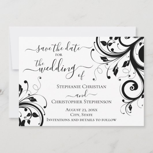 白黒のフェスティバル日付を保存する 招待状 (正面)