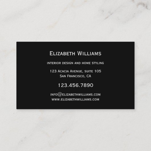 白黒のフォトカスタムインテリアデザイン 名刺 (裏面)