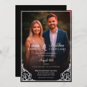 白黒のフクラシックィレシー写結婚真 招待状 (正面/裏面)