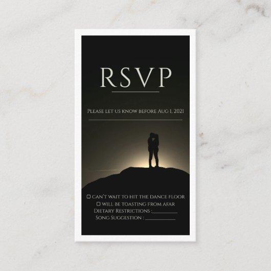 白黒のフラットフォトウェディングの出欠確認カード エンクロージャーカード (正面)