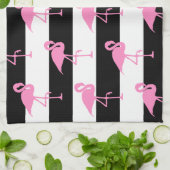 白黒のフラミンゴストライプ キッチンタオル (折り畳み)