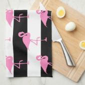 白黒のフラミンゴストライプ キッチンタオル (四つ折り)