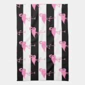 白黒のフラミンゴストライプ キッチンタオル (縦)