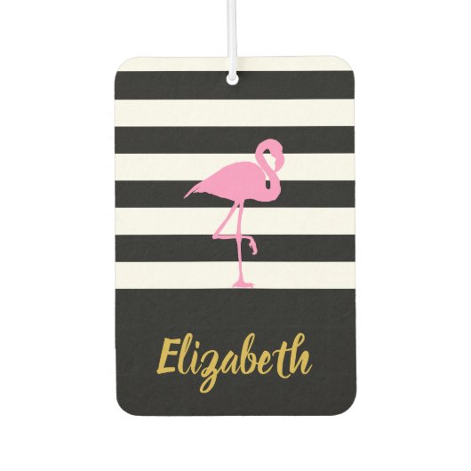 白黒のフラミンゴ（ピンク） カーエアーフレッシュナー (正面)