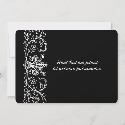 白黒のフルーアのカトリック教徒の結婚式招待状 招待状 (裏面)