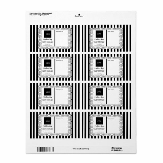 白黒のフレームストライプとロゴ ラベル (フルシート)