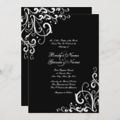 白黒のフローシュ結婚式招待状 招待状 (正面/裏面)