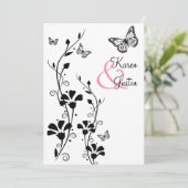 白黒のフローラと蝶がリネンに 招待状 (スタンド正面)