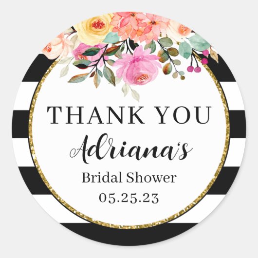 白黒のフローラのストライプ支持 ラウンドシール (正面)