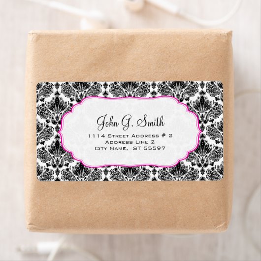 白黒のフローラエレガントマスクのパターン ラベル (インサイチュ)