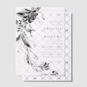 白黒のフローラガーラ結婚ンド ベラム紙招待状 (オフセット (招待状))