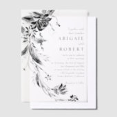 白黒のフローラガーラ結婚ンド ベラム紙招待状 (オフセット)