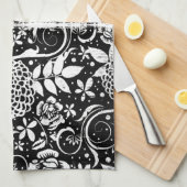 白黒のフローラフラワーティーキッチンタオル キッチンタオル (四つ折り)