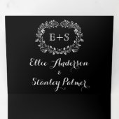 白黒のフローラフレーム(イニシャル付き) 結婚 三つ折り招待状 (内部最初)