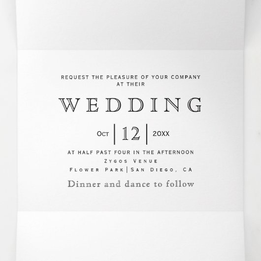 白黒のフローラフレーム(イニシャル付き) 結婚 三つ折り招待状 (内部中)