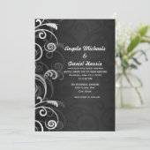 白黒のフローラモダン結婚式招待状 招待状 (スタンド正面)