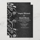 白黒のフローラモダン結婚式招待状 招待状 (正面/裏面)