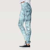 白黒のフローラ組織のブルーレギンス レギンス (左)