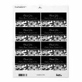 白黒のフローラ結婚式のラベル ラベル (フルシート)