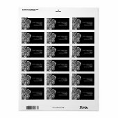 白黒のフローラ結婚式のラベル ラベル (フルシート)