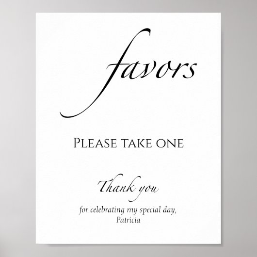 白黒のブライダルシャワーの好意サイン ポスター (正面)