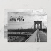 白黒のブルックリン橋- NYニューヨークのnr 1 ポストカード (正面/裏面)