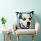 白黒のブルーカラー付き犬 クッション (椅子)