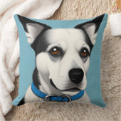 白黒のブルーカラー付き犬 クッション (ブランケット)