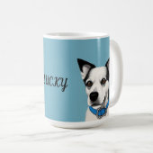 白黒のブルーカラー付き犬 コーヒーマグカップ (正面右)