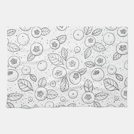 白黒のブルーベリー キッチンタオル (横)