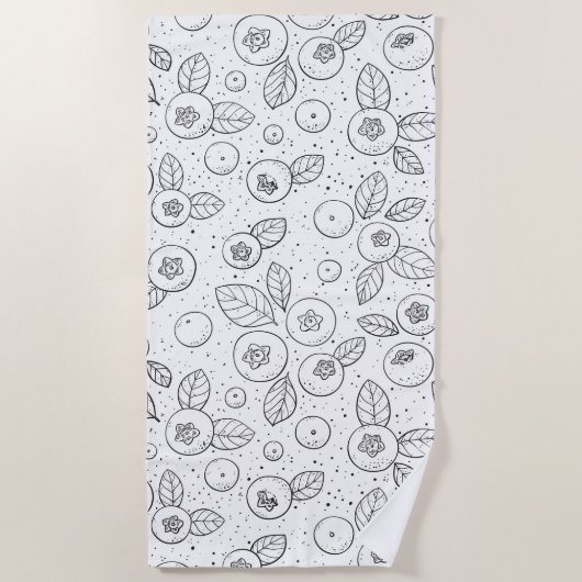 白黒のブルーベリー ビーチタオル (正面)