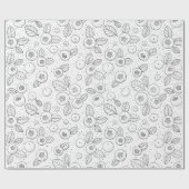 白黒のブルーベリー ラッピングペーパー (フラット)