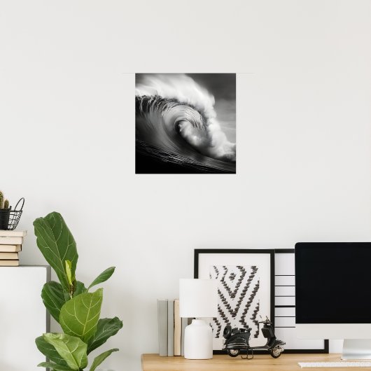 白黒のブレイク海波の写真 ポスター (ホームオフィス)