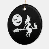白黒のブロムのハッピーハローウィンの魔女 セラミックオーナメント (左)
