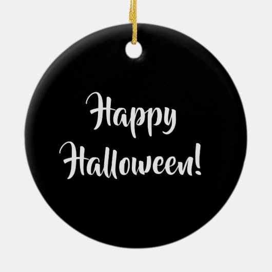 白黒のブロムのハッピーハローウィンの魔女 セラミックオーナメント (裏面)