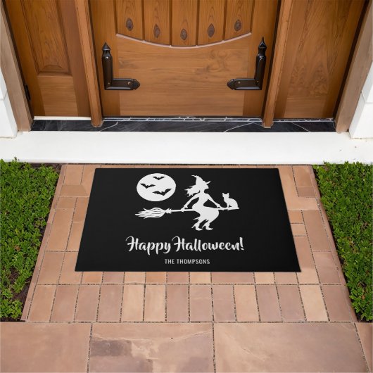 白黒のブロムのハッピーハローウィンの魔女 ドアマット (室外)