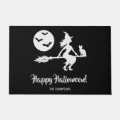 白黒のブロムのハッピーハローウィンの魔女 ドアマット (正面)