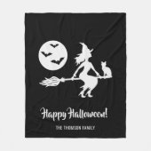 白黒のブロムのハッピーハローウィンの魔女 フリースブランケット (正面)