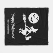 白黒のブロムのハッピーハローウィンの魔女 フリースブランケット (正面(横))