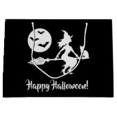 白黒のブロムのハッピーハローウィンの魔女 ラージペーパーバッグ (正面)
