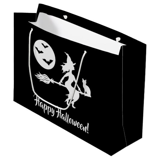 白黒のブロムのハッピーハローウィンの魔女 ラージペーパーバッグ (正面アングル)