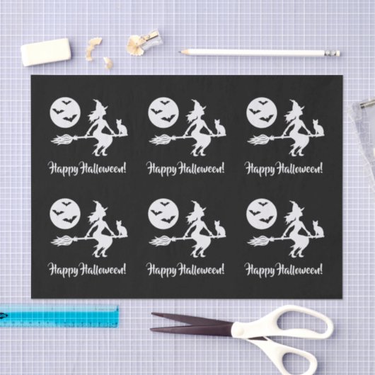 白黒のブロムのハッピーハローウィンの魔女 薄葉紙 (クラフト)