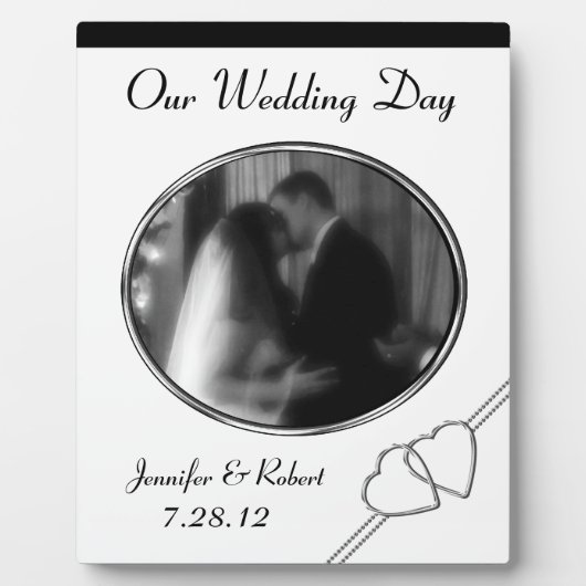 白黒のプラパーソナライズされたク結婚ーク フォトプラーク (正面)