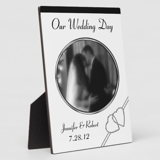 白黒のプラパーソナライズされたク結婚ーク フォトプラーク (側面)