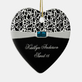 白黒のプリントおよび青い宝石の菓子16はやり直します セラミックオーナメント (右)