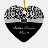 白黒のプリントおよび青い宝石の菓子16はやり直します セラミックオーナメント (正面)