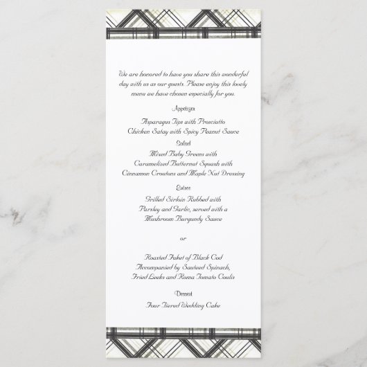 白黒のプレイドのメ結婚ニュー メニュー (正面)